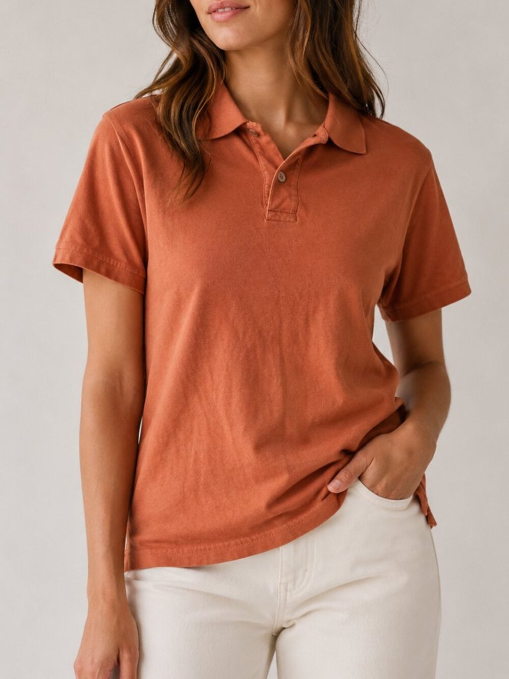 Uniqlo Women’s Orange Cotton Polo Shirt Size M Short Sleeve Casual Classic